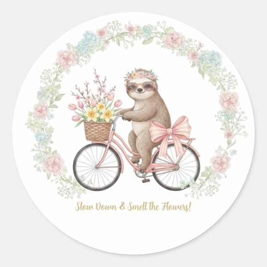 Zachte Waterverf Luiaard & Roze Fiets Sticker (Voorkant)