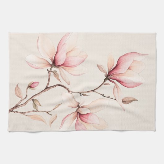 Zachte Waterverf Magnolia Bloeit Elegant Theedoek (Horizontaal)