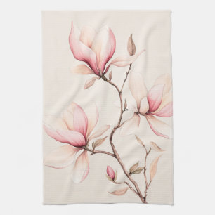 Zachte waterverf Magnolia-bloesems Elegant  Theedoek