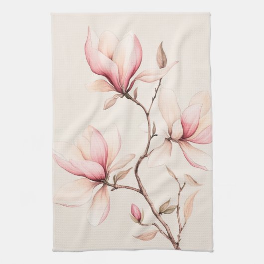 Zachte waterverf magnolia bloesems elegant  theedoek (Verticaal)