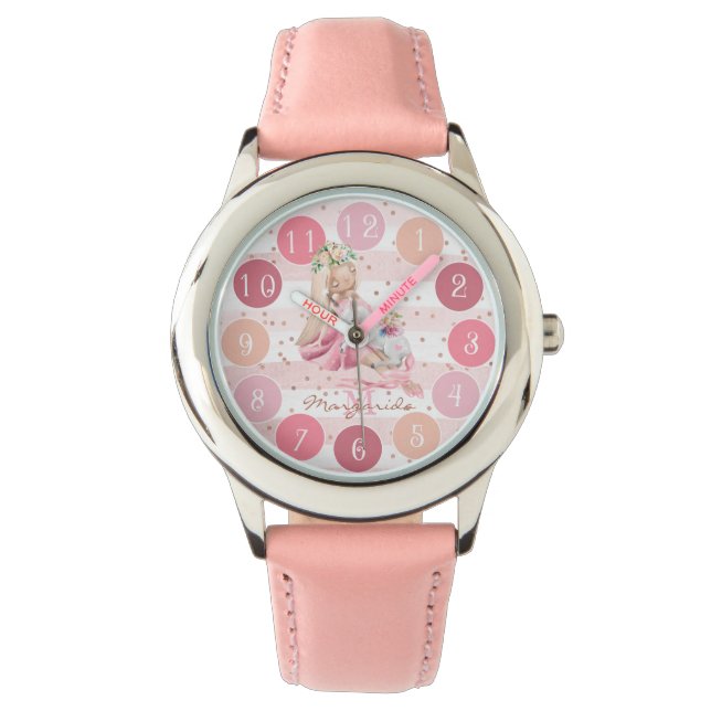 Zachte Waterverf Meisje en Eenhoorn Monogram Gift Horloge (Voorkant)