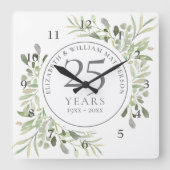 Zachte Waterverf met 25e bruiloft Jubileum Vierkante Klok (Voorkant)