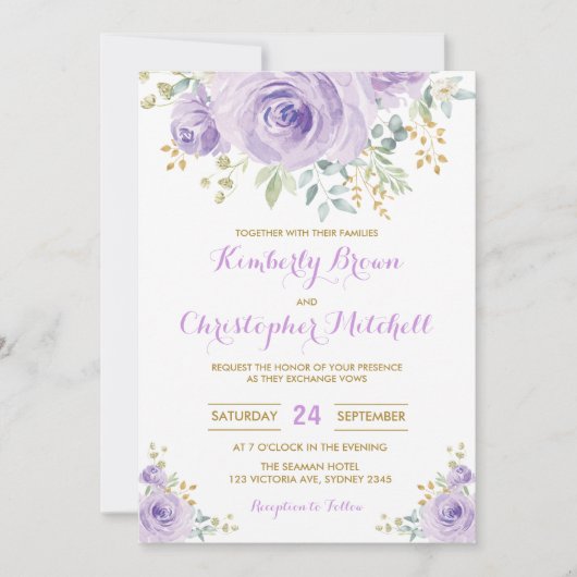 Zachte Waterverf Paarse Lila Floral Wedding Party Kaart (Voorkant)