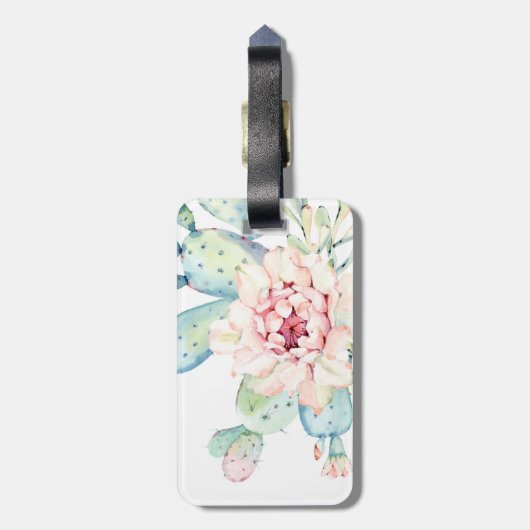 Zachte Waterverf pasta-bloeiende cactus Bagagelabel (Achterkant verticaal)