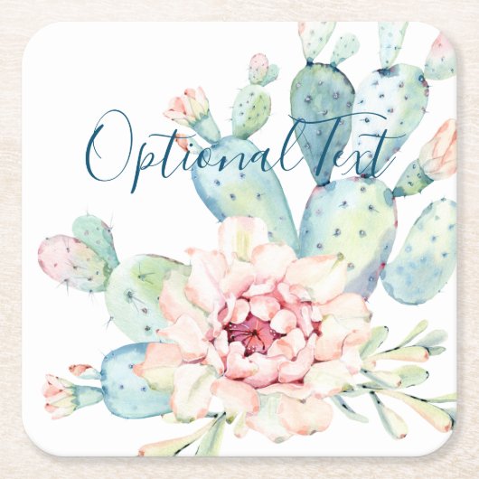 Zachte Waterverf pasta-bloeiende cactus Kartonnen Onderzetters (Voorkant)