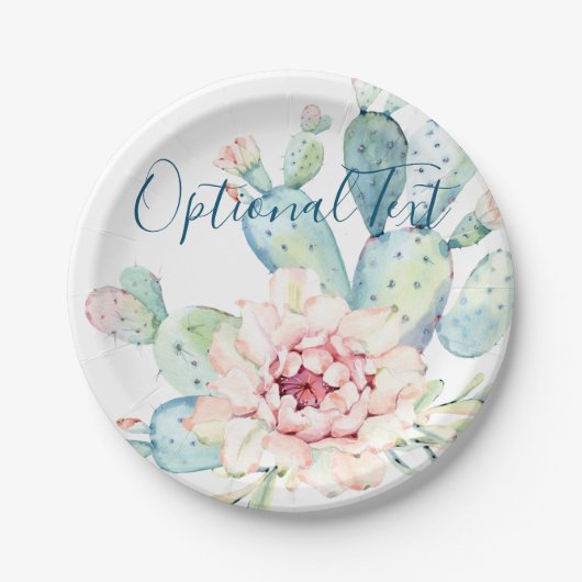 Zachte Waterverf pasta-bloeiende cactus  Papieren Bordje (Voorkant)