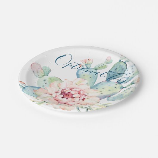 Zachte Waterverf pasta-bloeiende cactus Papieren Bordje (Gekanteld)