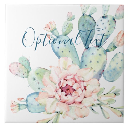 Zachte Waterverf pasta-bloeiende cactus Tegeltje (Voorkant)