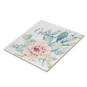 Zachte Waterverf pasta-bloeiende cactus Tegeltje (Zijkant)