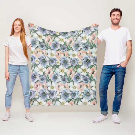 Zachte waterverf pastel bloem fleece deken (In situ)