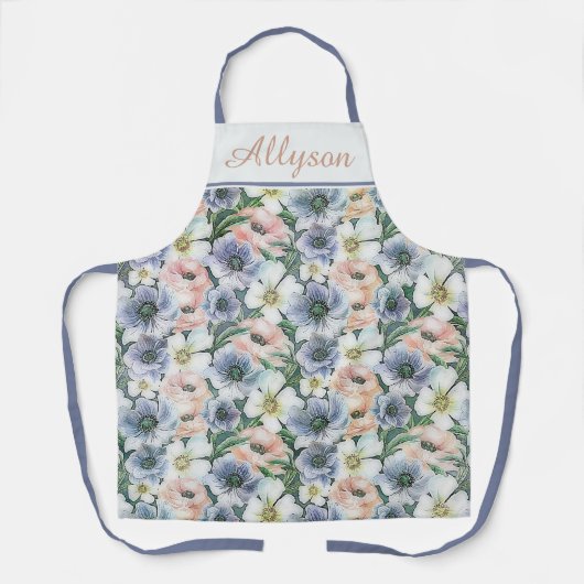 Zachte waterverf pastel bloemenschort schort (Voorkant)