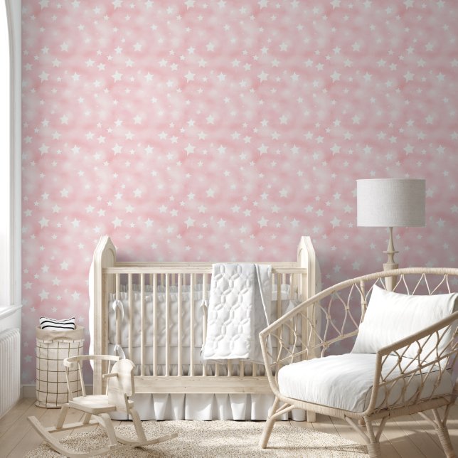 Zachte Waterverf PatternPink Stars voor Kinderkame Behang (Kinderen)