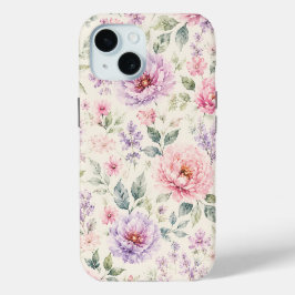 Zachte Waterverf Pioen Bloemen iPhone 15 Case