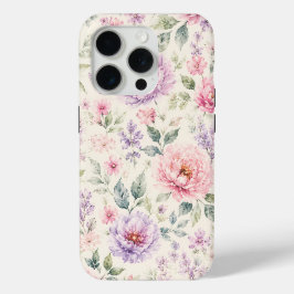 Zachte Waterverf Pioen Bloemen iPhone 15 Pro Case