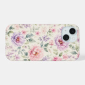 Zachte Waterverf Pioen Bloemen iPhone 15 Case (Achterkant horizontaal)