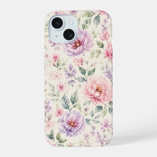 Zachte Waterverf Pioen Bloemen iPhone 15 Case (Achterkant)