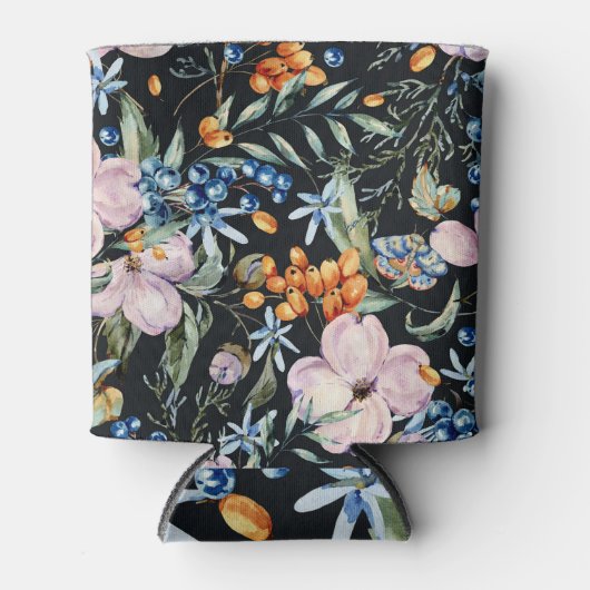 Zachte Waterverf: Roze Bloemenbessen Blikjeskoeler (Voorkant)