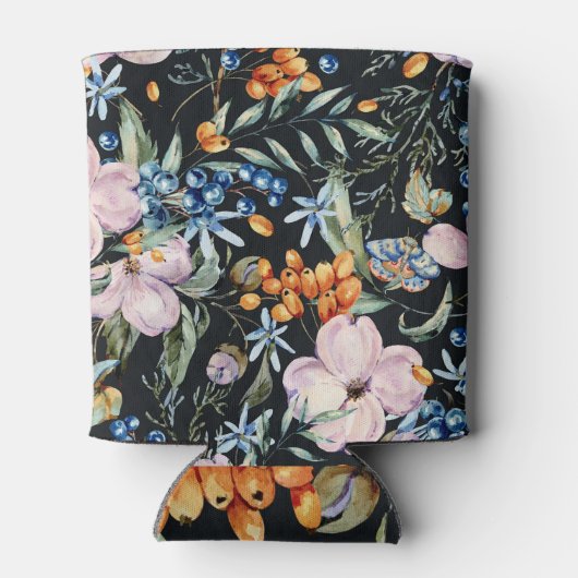 Zachte Waterverf: Roze Bloemenbessen Blikjeskoeler (Achterkant)