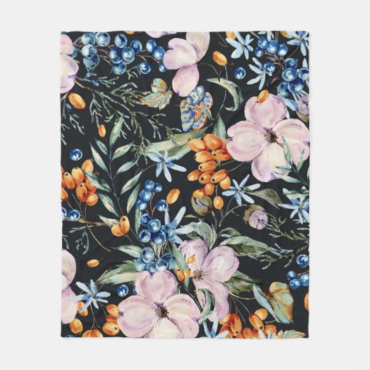 Zachte Waterverf: Roze Bloemenbessen Fleece Deken (Voorkant)