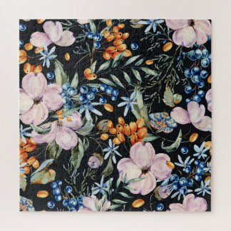 Zachte Waterverf: Roze Bloemenbessen Legpuzzel