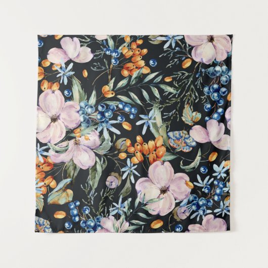 Zachte Waterverf: Roze Bloemenbessen Wandkleed (Voorkant)