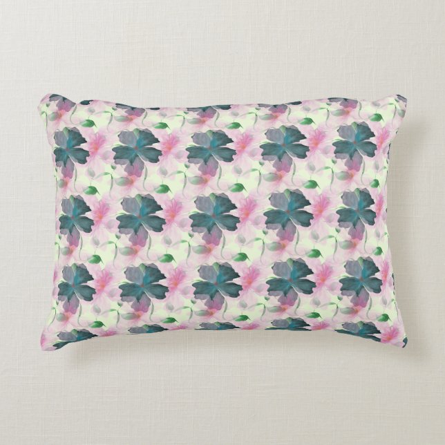 Zachte Waterverf Roze Bloemmotief Accent Kussen (Voorkant)