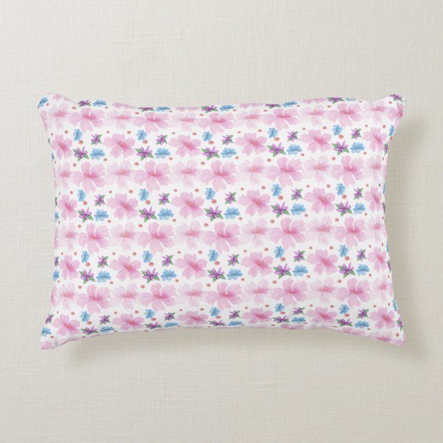 Zachte Waterverf Roze Bloemmotief  Accent Kussen (Voorkant)
