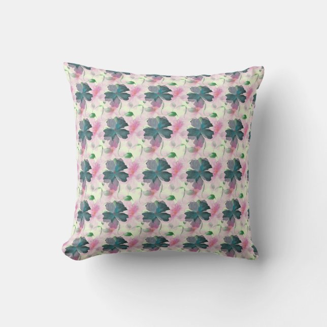 Zachte Waterverf Roze Bloemmotief Kussen (Voorkant)
