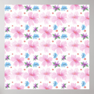 Zachte Waterverf Roze Bloemmotief    Poster