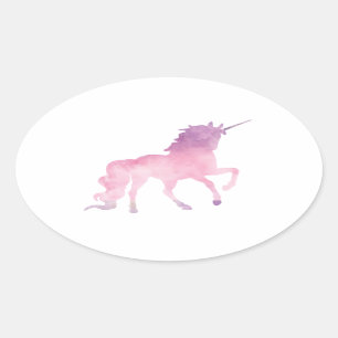 Zachte waterverf roze eenhoorn ovale sticker