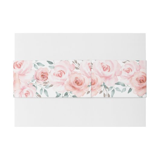 Zachte Waterverf roze rozen + groen Uitnodigingen Wikkel (Achterkant Voorbeeld)