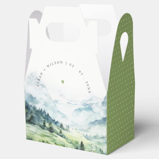 Zachte Waterverf Sneeuwberglandschap Bruiloft Bedankdoosjes (Geopend)