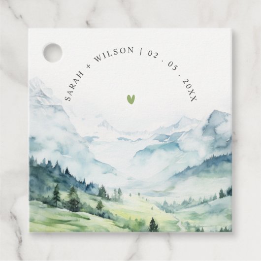 Zachte Waterverf Sneeuwberglandschap Bruiloft Bedankjes Labels (Voorkant)