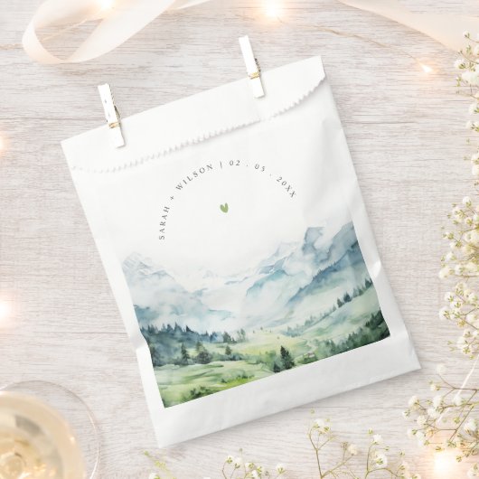 Zachte Waterverf Sneeuwberglandschap Bruiloft Bedankzakje (Geknipt)