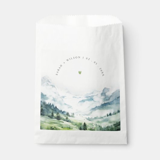 Zachte Waterverf Sneeuwberglandschap Bruiloft Bedankzakje (Voorkant)