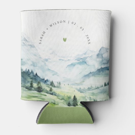 Zachte Waterverf Sneeuwberglandschap Bruiloft Blikjeskoeler (Voorkant)