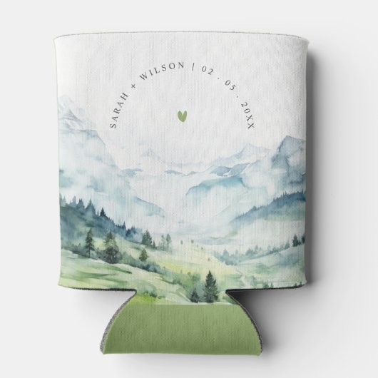 Zachte Waterverf Sneeuwberglandschap Bruiloft Blikjeskoeler (Achterkant)