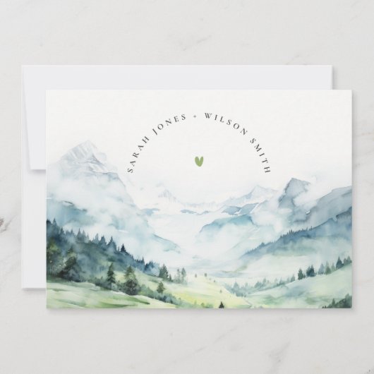 Zachte Waterverf Sneeuwberglandschap Bruiloft Kaart (Achterkant)