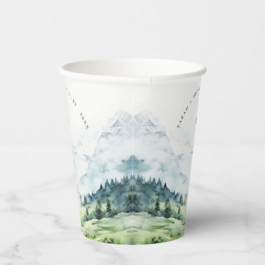 Zachte Waterverf Sneeuwberglandschap Bruiloft Papieren Bekers (Rechts)