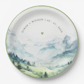 Zachte Waterverf Sneeuwberglandschap Bruiloft Papieren Bordje (Voorkant)