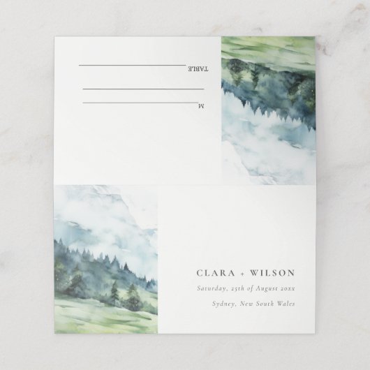 Zachte Waterverf Sneeuwberglandschap Bruiloft Plaatskaartje (Buitenkant ongevouwen)