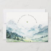 Zachte Waterverf Sneeuwberglandschap Bruiloft Save The Date (Achterkant)