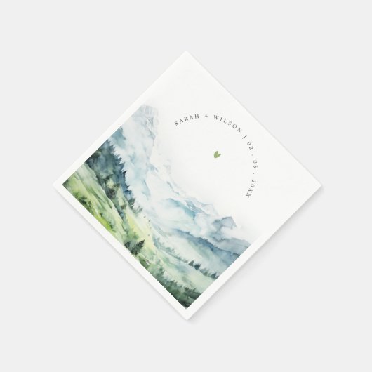 Zachte Waterverf Sneeuwberglandschap Bruiloft Servet (Hoek)
