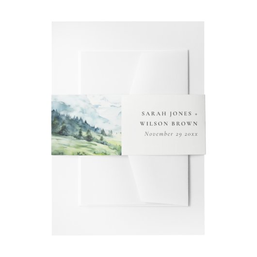 Zachte Waterverf Sneeuwberglandschap Bruiloft Uitnodigingen Wikkel (Voorkant Voorbeeld)