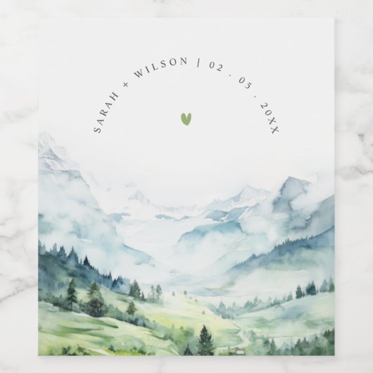 Zachte Waterverf Sneeuwberglandschap Bruiloft Wijn Etiket (Enkel label)