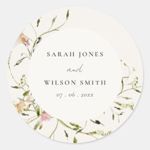 Zachte Waterverf van de Beemdweide Floral Wreath W Ronde Sticker