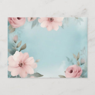 Zachte Waterverf Wast in Blauwe en Roze Bloemen Briefkaart