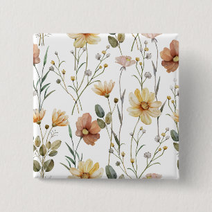 Zachte waterverf wilde bloem botanische boho-patro vierkante button 5,1 cm