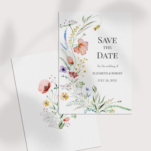 Zachte Waterverf Wilde Bloemen Save the Date Kaart