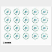Zachte waterverf zeeschildpad en groen favor ronde sticker (Vel)